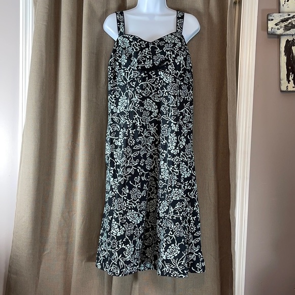 NWOT. KSL. Division of Karin Stevens. Black dress with teal designs. 14W. - Picture 1 of 14